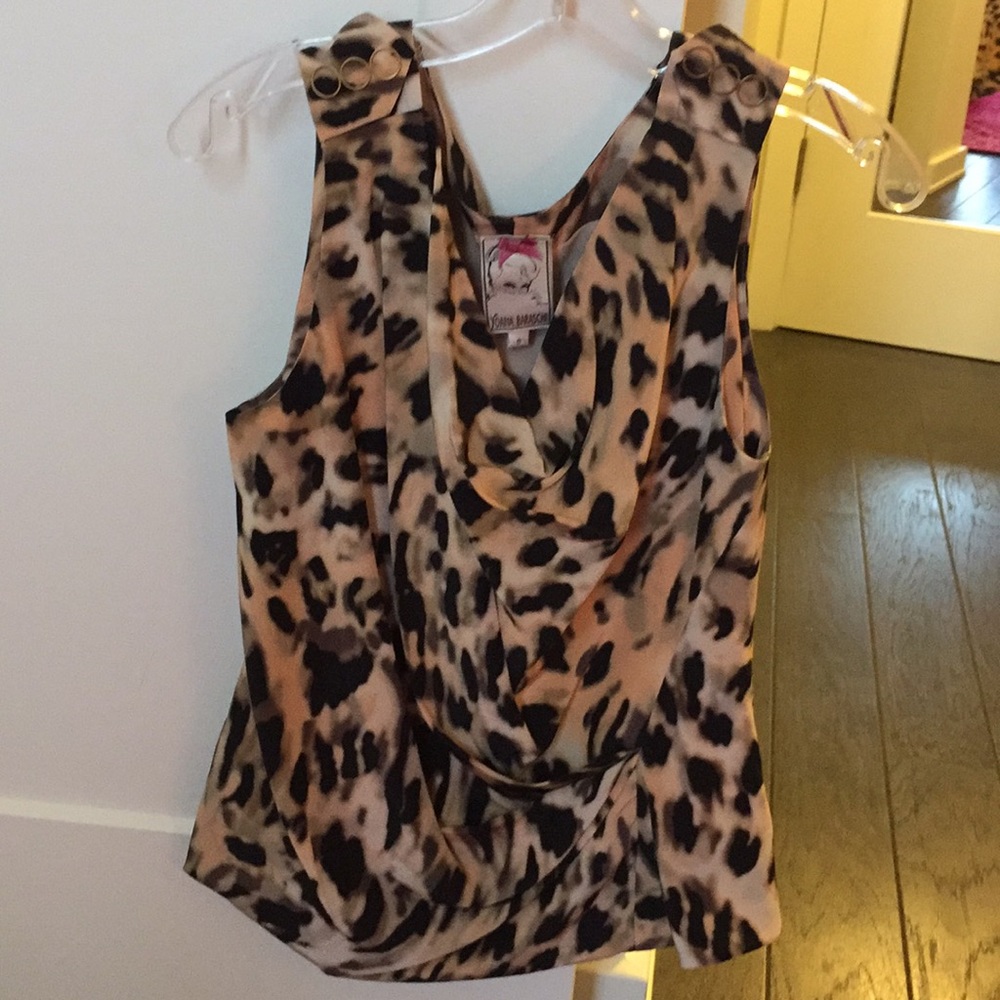 Yoana Baraschi Leopard Print Cowl Neck Top